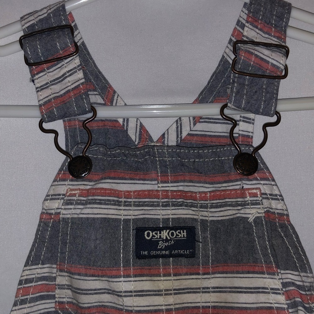 Oshkosh B'Gosh Red Grey & Cream Striped Overalls - Picture 4 of 10